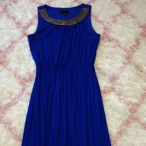 AB Studio Royal Blue Beaded Neck Maxi Dress Medium